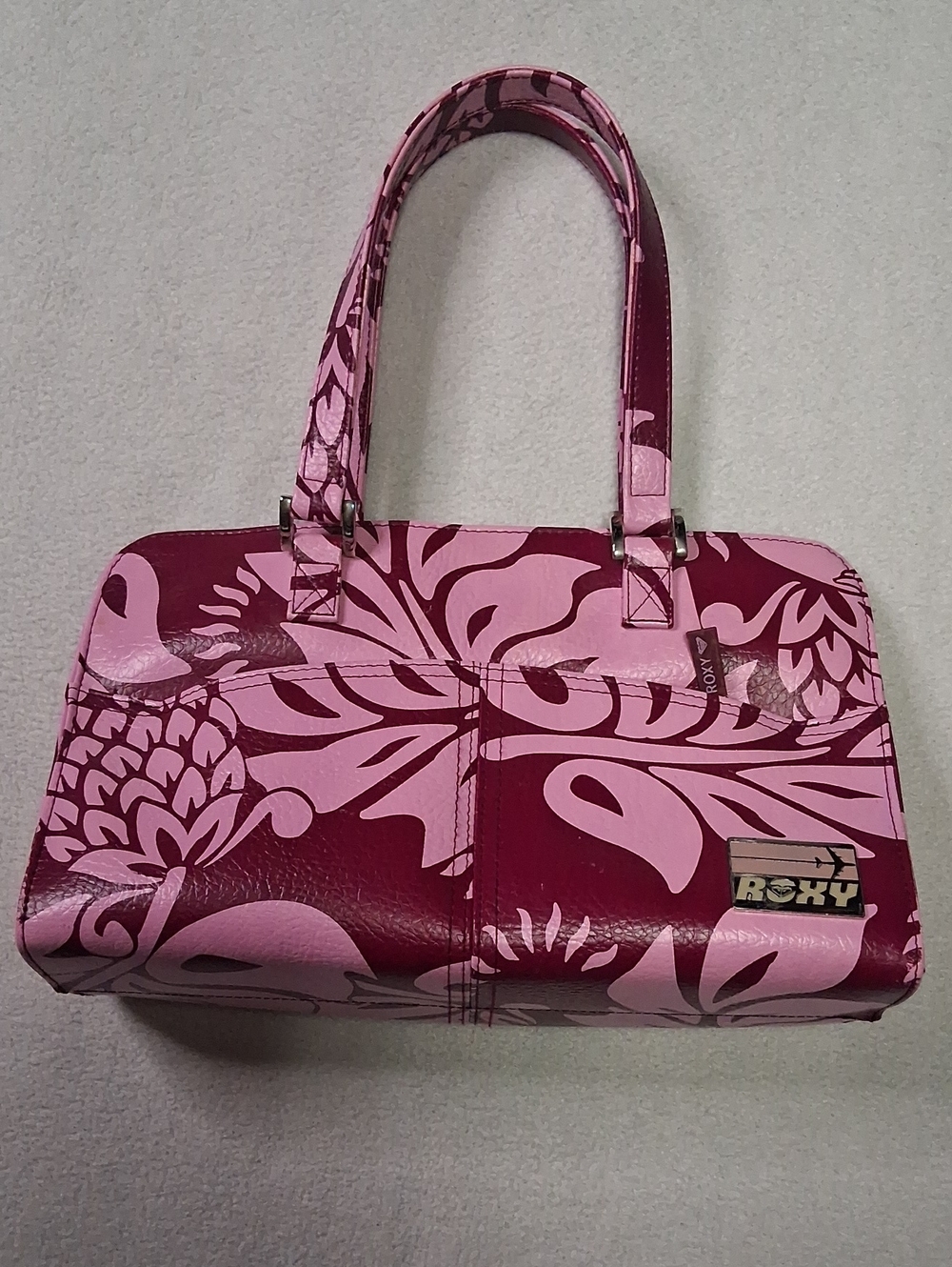 Vintage Y2K Roxy Pink Hibiscus Structured Vanity Case / Travel Makeup Bag